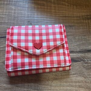 Red Checkered Wallet with Heart Accent